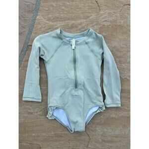 Rylee + Cru One-Piece Long-sleeve Green Textured Swimwear Size 2-3 Years